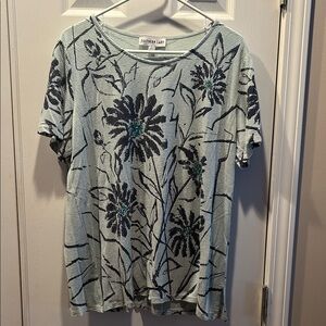 Southern Lady Striped Floral Top - Blue and Green